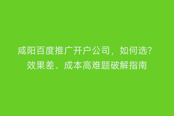 咸阳百度推广开户公司，如何选？效果差、成本高难题破解指南