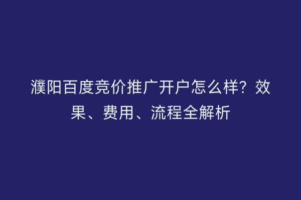 濮阳百度竞价推广开户怎么样？效果、费用、流程全解析