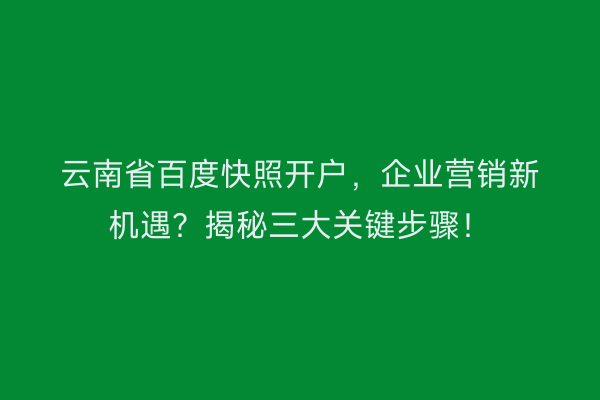云南省百度快照开户,企业营销新机遇?揭秘三大关键步骤!