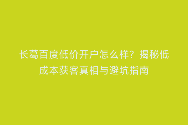 长葛百度低价开户怎么样？揭秘低成本获客真相与避坑指南