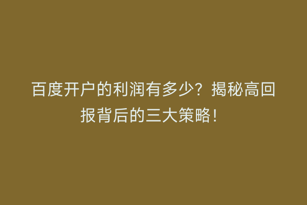 百度开户的利润有多少？揭秘高回报背后的三大策略！