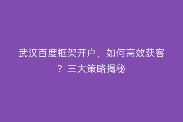 武汉百度框架开户，如何高效获客？三大策略揭秘