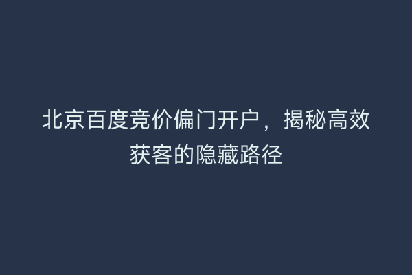 北京百度竞价偏门开户，揭秘高效获客的隐藏路径