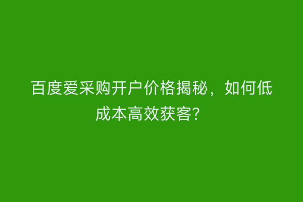 百度爱采购开户价格揭秘，如何低成本高效获客？