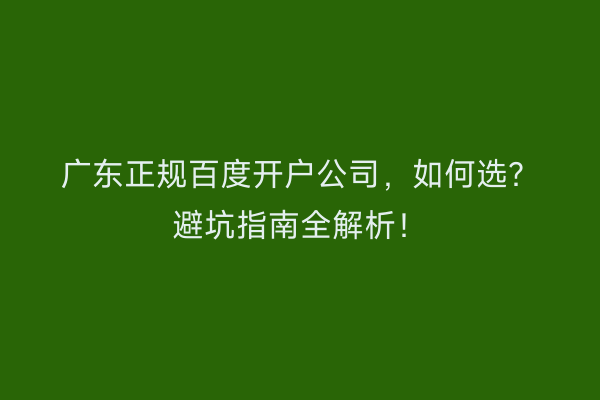 广东正规百度开户公司，如何选？避坑指南全解析！