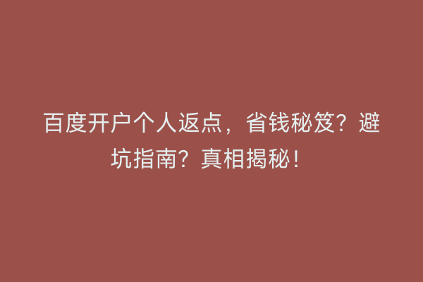 百度开户个人返点，省钱秘笈？避坑指南？真相揭秘！