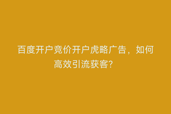 百度开户竞价开户虎略广告，如何高效引流获客？