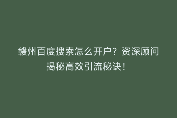 赣州百度搜索怎么开户？资深顾问揭秘高效引流秘诀！