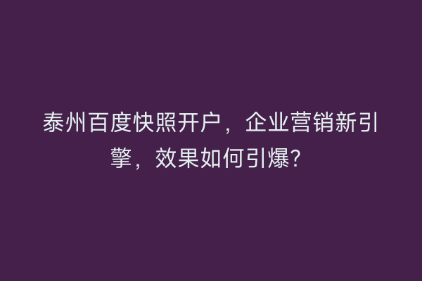 泰州百度快照开户，企业营销新引擎，效果如何引爆？