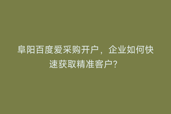 阜阳百度爱采购开户，企业如何快速获取精准客户？