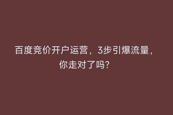 百度竞价开户运营，3步引爆流量，你走对了吗？