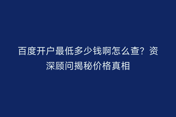 百度开户最低多少钱啊怎么查？资深顾问揭秘价格真相