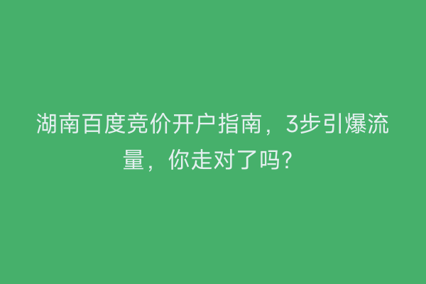 湖南百度竞价开户指南，3步引爆流量，你走对了吗？