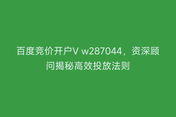 百度竞价开户V w287044，资深顾问揭秘高效投放法则