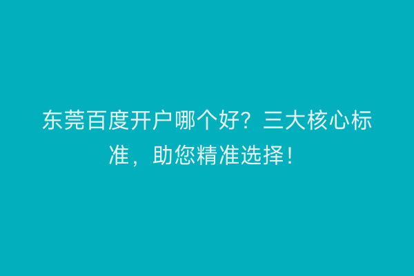 东莞百度开户哪个好？三大核心标准，助您精准选择！