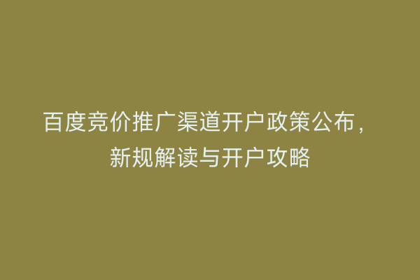 百度竞价推广渠道开户政策公布，新规解读与开户攻略