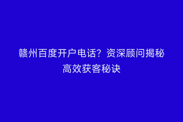赣州百度开户电话？资深顾问揭秘高效获客秘诀