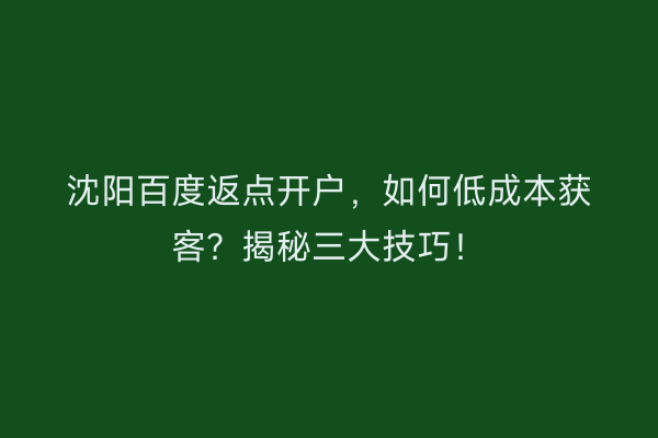 沈阳百度返点开户，如何低成本获客？揭秘三大技巧！