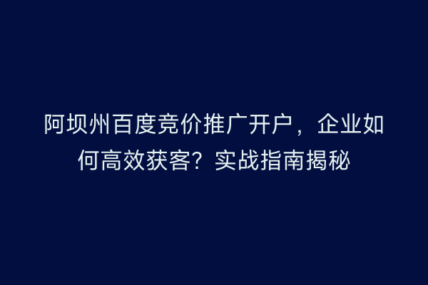 阿坝州百度竞价推广开户，企业如何高效获客？实战指南揭秘