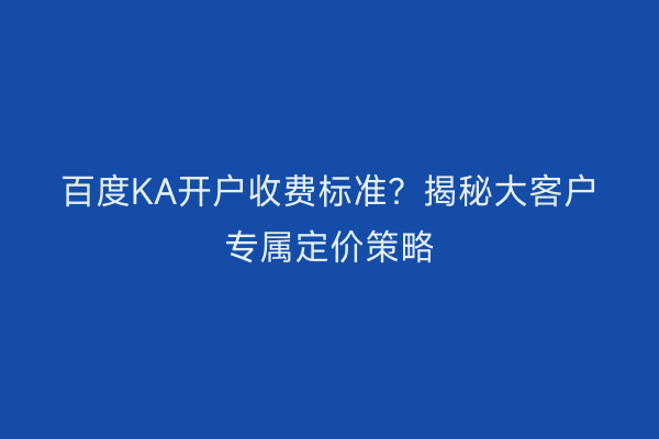 百度KA开户收费标准？揭秘大客户专属定价策略