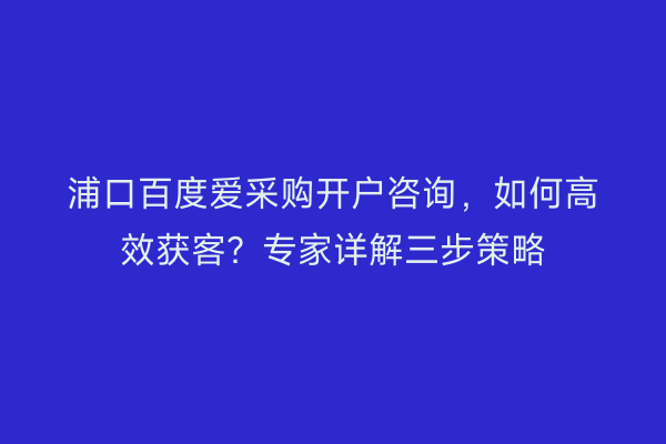 浦口百度爱采购开户咨询，如何高效获客？专家详解三步策略