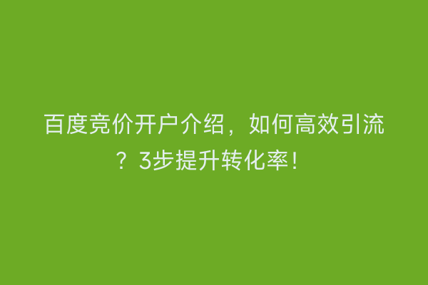 百度竞价开户介绍，如何高效引流？3步提升转化率！