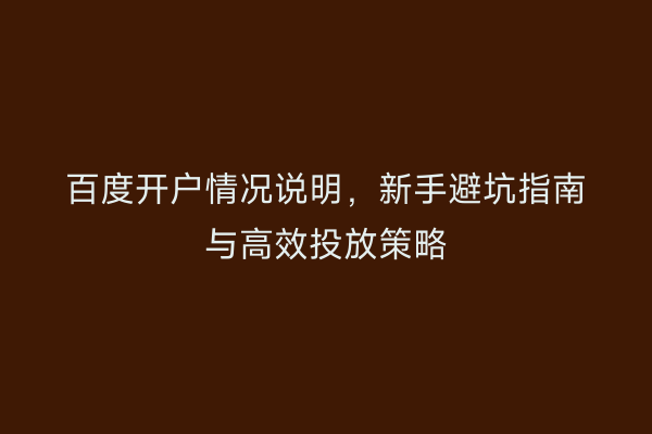 百度开户情况说明，新手避坑指南与高效投放策略