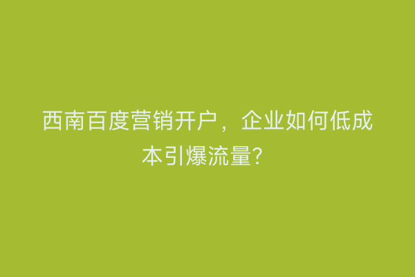 西南百度营销开户，企业如何低成本引爆流量？