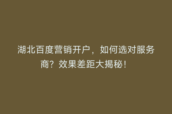 湖北百度营销开户，如何选对服务商？效果差距大揭秘！