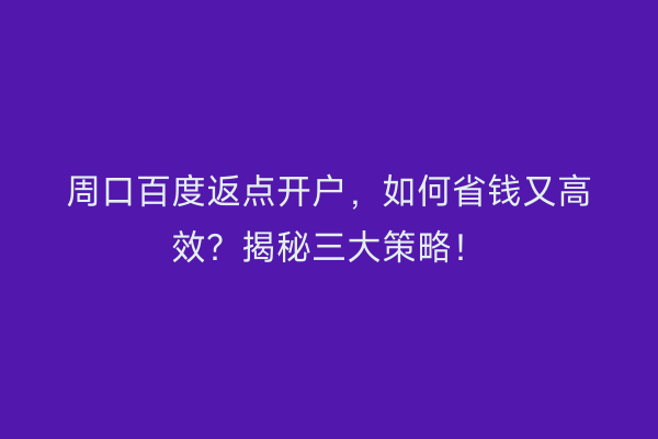 周口百度返点开户，如何省钱又高效？揭秘三大策略！