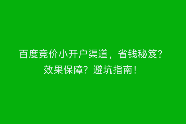 百度竞价小开户渠道，省钱秘笈？效果保障？避坑指南！