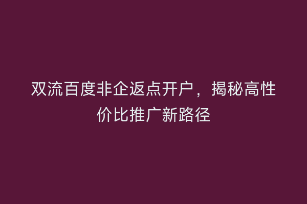 双流百度非企返点开户，揭秘高性价比推广新路径