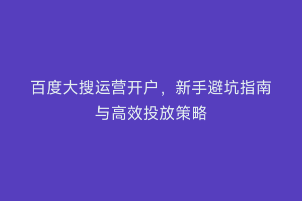 百度大搜运营开户,新手避坑指南与高效投放策略