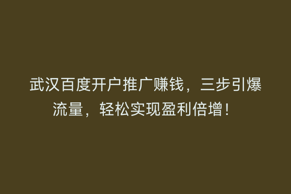 武汉百度开户推广赚钱，三步引爆流量，轻松实现盈利倍增！