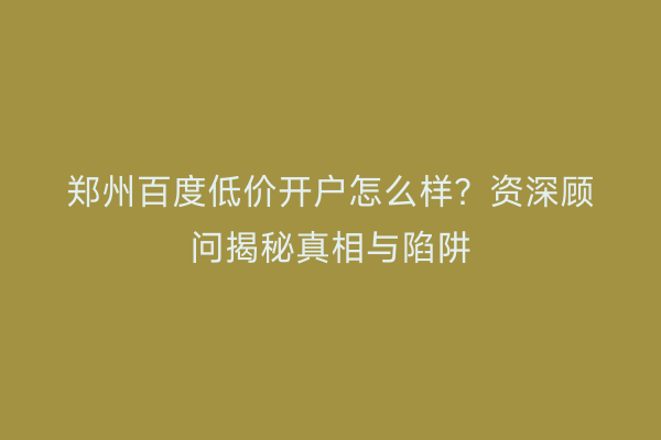 郑州百度低价开户怎么样？资深顾问揭秘真相与陷阱