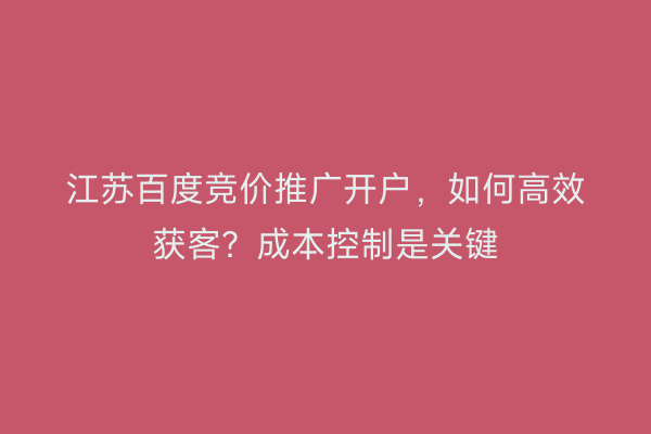 江苏百度竞价推广开户，如何高效获客？成本控制是关键