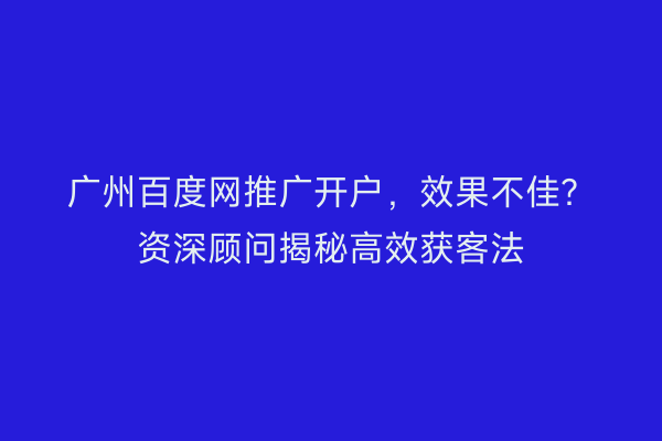 广州百度网推广开户，效果不佳？资深顾问揭秘高效获客法