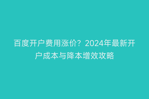 百度开户费用涨价？2024年最新开户成本与降本增效攻略