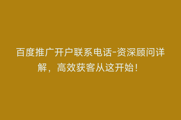 百度推广开户联系电话-资深顾问详解,高效获客从这开始!