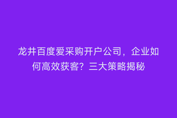 龙井百度爱采购开户公司，企业如何高效获客？三大策略揭秘