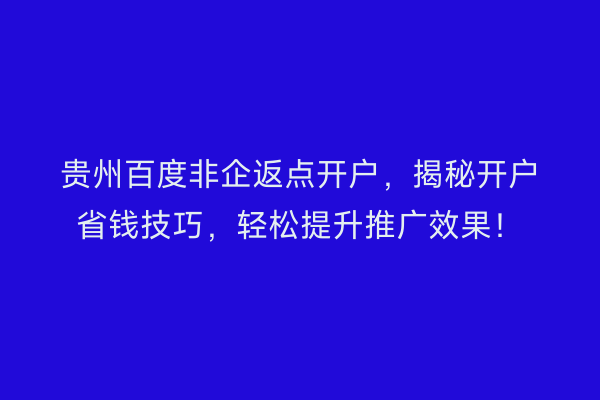 贵州百度非企返点开户，揭秘开户省钱技巧，轻松提升推广效果！