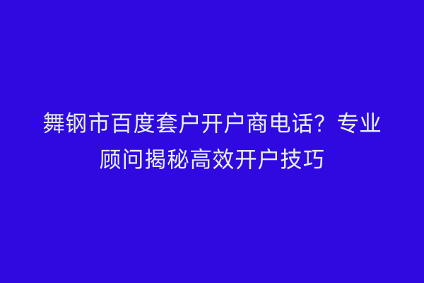 舞钢市百度套户开户商电话？专业顾问揭秘高效开户技巧