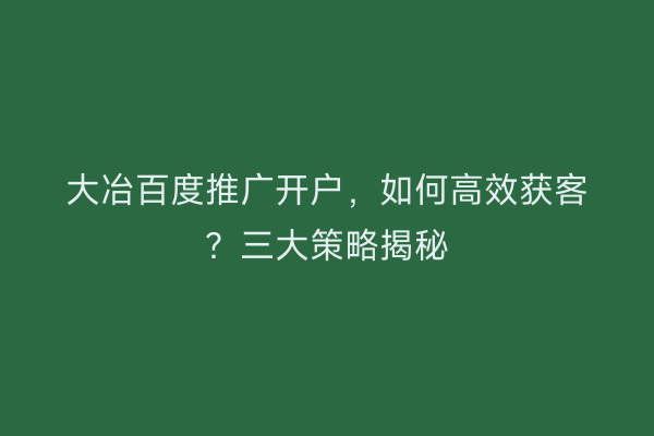 大冶百度推广开户，如何高效获客？三大策略揭秘