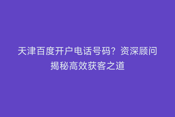 天津百度开户电话号码?资深顾问揭秘高效获客之道