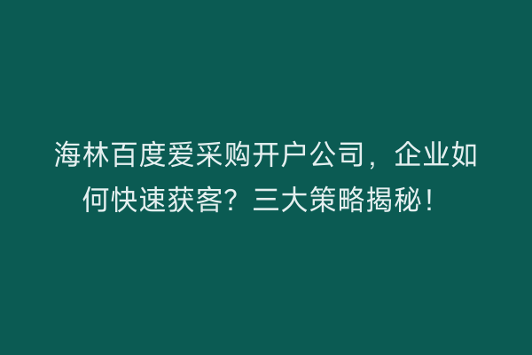 海林百度爱采购开户公司，企业如何快速获客？三大策略揭秘！
