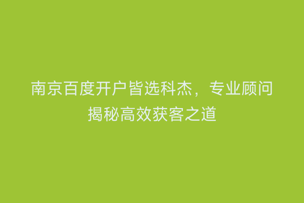 南京百度开户皆选科杰，专业顾问揭秘高效获客之道
