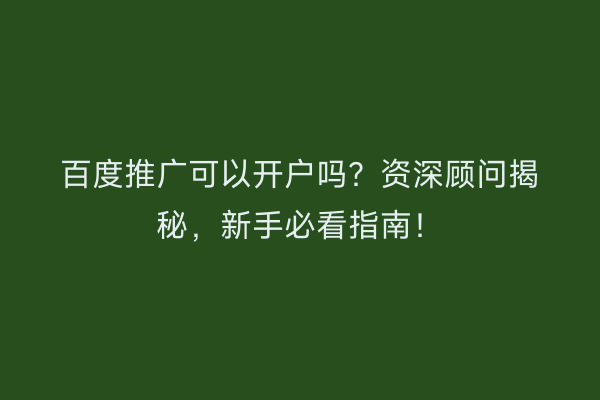 百度推广可以开户吗？资深顾问揭秘，新手必看指南！