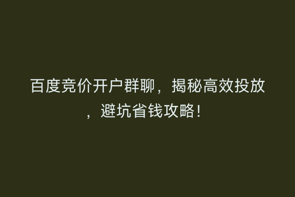 百度竞价开户群聊，揭秘高效投放，避坑省钱攻略！