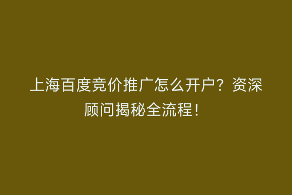 上海百度竞价推广怎么开户？资深顾问揭秘全流程！