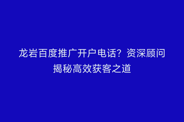 龙岩百度推广开户电话？资深顾问揭秘高效获客之道